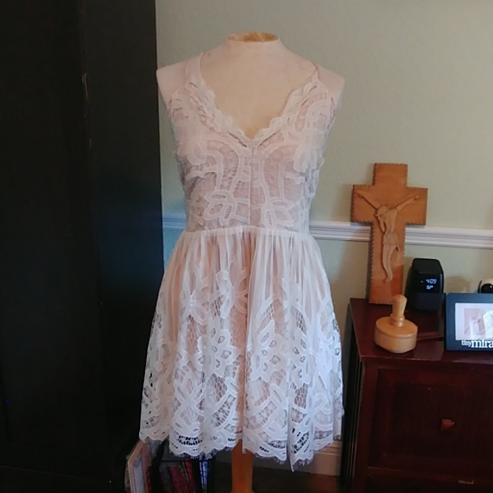 Open back Cream embroidery dress